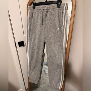 Adidas Gray 3 Stripe Knit Jogger Sweatpants with Drawstring and Pockets Size L